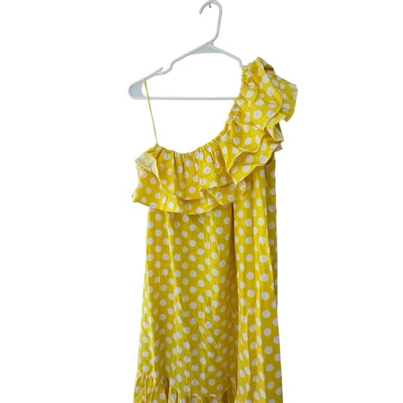 Lisa Marie Fernandez x Target Polka Dot Midi Dress Size M Yellow One Shoulder - Picture 2 of 9